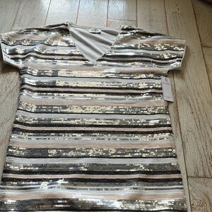 Aura Striped sequin shift dress.